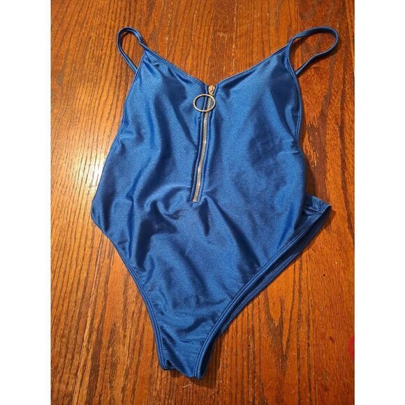 Juniors Medium No Boundaries Blue Earth Half Zip Swimsuit Bathing Suit Swimwear - Picture 1 of 6